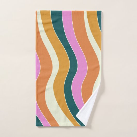 Groovy Retro Rosa und grüne Wavy Lines Badhandtuch Set (Handtuch)