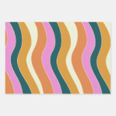 Groovy Retro Rosa und grüne Wavy Lines Geschenkpapier Set (Vorderseite 3)