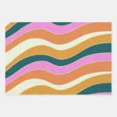 Groovy Retro Rosa und grüne Wavy Lines Geschenkpapier Set (Vorderseite 2)