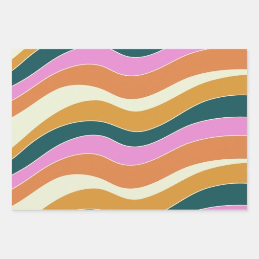 Groovy Retro Rosa und grüne Wavy Lines Geschenkpapier Set (Vorderseite 2)
