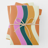 Groovy Retro Rosa und grüne Wavy Lines Geschenkpapier Set (Beispiel)