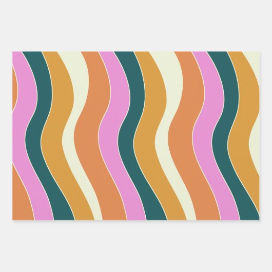 Groovy Retro Rosa und grüne Wavy Lines Geschenkpapier Set (Vorderseite)