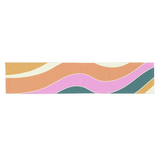 Groovy Retro Rosa und grüne Wavy Lines Kurzer Tischläufer (Horizontal)