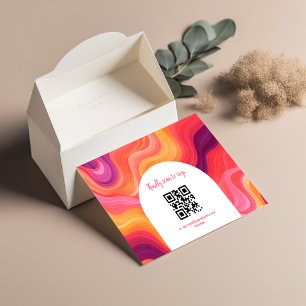 Groovy Retro Rosa und Orange Bogen Hochzeit RSVP Karte