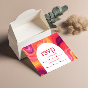 Groovy Retro Rosa und Orange Bogen Hochzeit RSVP Karte