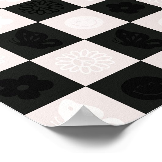 Groovy Retro Schachbrett Pattern Poster (Ecke)