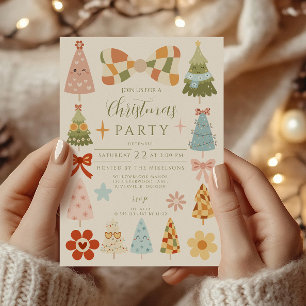 Groovy Retro-Schleife Weihnachten Einladung