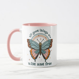 Groovy Retro Schmetterling Regenbogen Tasse