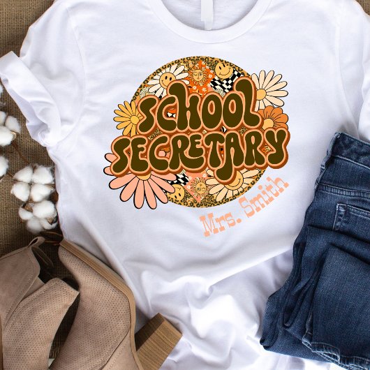 Groovy Retro School Secretary Customizable Tshirt