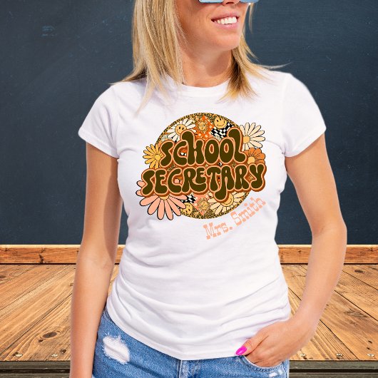 Groovy Retro School Secretary Customizable Tshirt