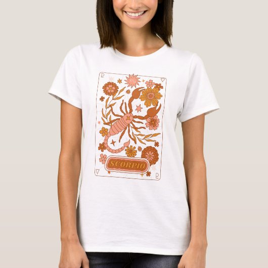 Groovy Retro Scorpio Horoskop Astrologie Brown T-Shirt (Vorderseite)