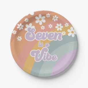 Groovy Retro seven ist eine Vibe Rainbow Paper Pla Pappteller