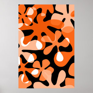 Groovy Retro Shapes Orange Schwarz-weiß Poster