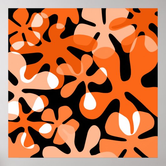 Groovy Retro Shapes Orange Schwarz-weiß Poster (Vorne)