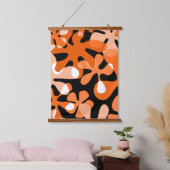 Groovy Retro Shapes Orange Schwarz-weiß Wandteppich Mit Holzrahmen (Schlafzimmer)