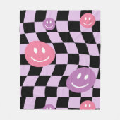 Groovy Retro Smiley Checkerboard, Y2K 90s Fleecedecke (Vorderseite)