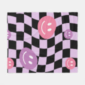 Groovy Retro Smiley Checkerboard, Y2K 90s Fleecedecke (Vorderseite (Horizontal))