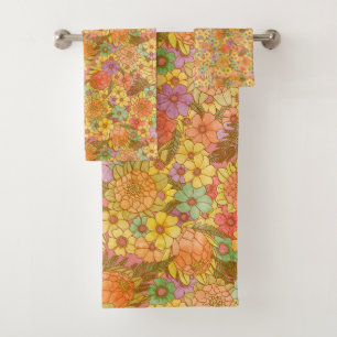 Groovy Retro Sommerzeit Protea und Daisy Muster Badhandtuch Set