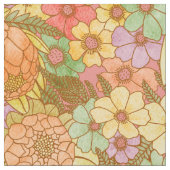 Groovy Retro Sommerzeit Protea und Daisy Muster Stoff (Nahaufnahme)