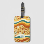 Groovy Retro Stripe Blume Name der Untergruppe Gepäckanhänger (Vorderseite Vertikal)