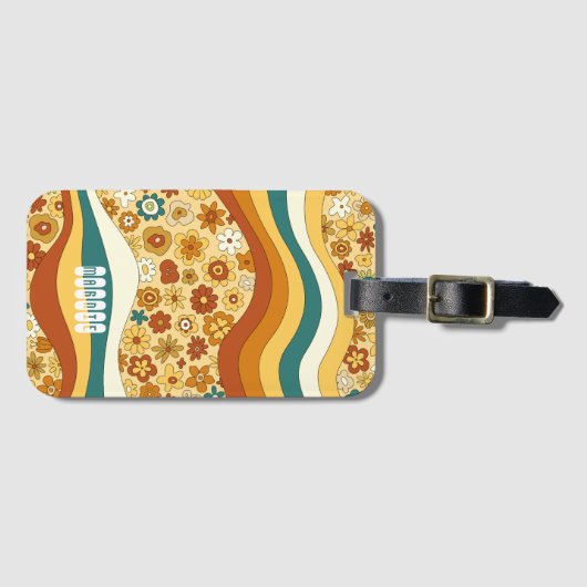 Groovy Retro Stripe Blume Name der Untergruppe Gepäckanhänger (Vorderseite (Horizontal))