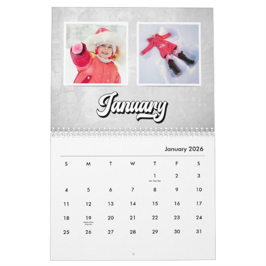 Groovy Retro Style Text, bearbeitbares benutzerdef Kalender (Jan 2026)