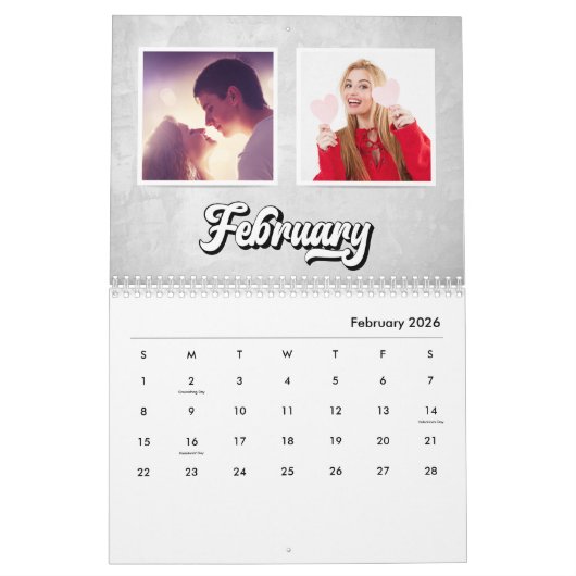 Groovy Retro Style Text, bearbeitbares benutzerdef Kalender (Feb 2026)