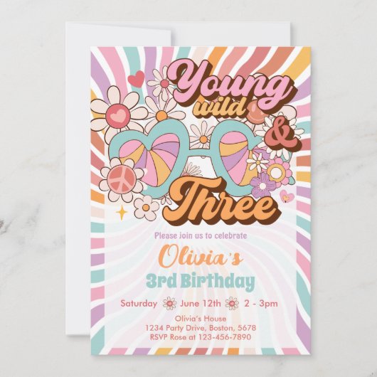 Groovy Retro Summer 3. Geburtstag Einladung (Vorderseite)