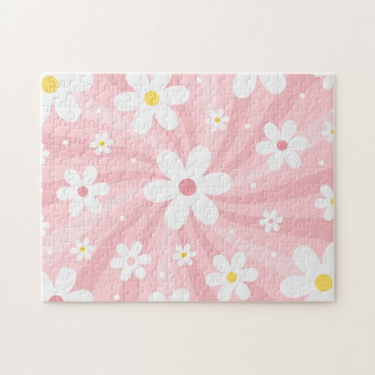 Groovy Retro Sunshine & Daisy Floral Pattern 60er Puzzle (Horizontal)