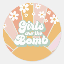 Groovy Retro Sunshine Girls sind die Bombe Runder Aufkleber