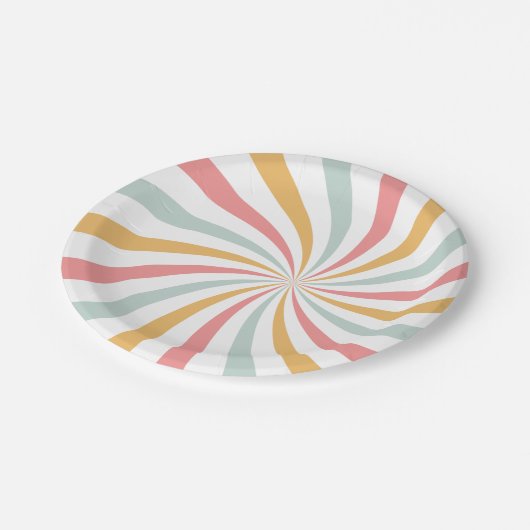 Groovy Retro Swirl Pappteller (Schrägansicht)