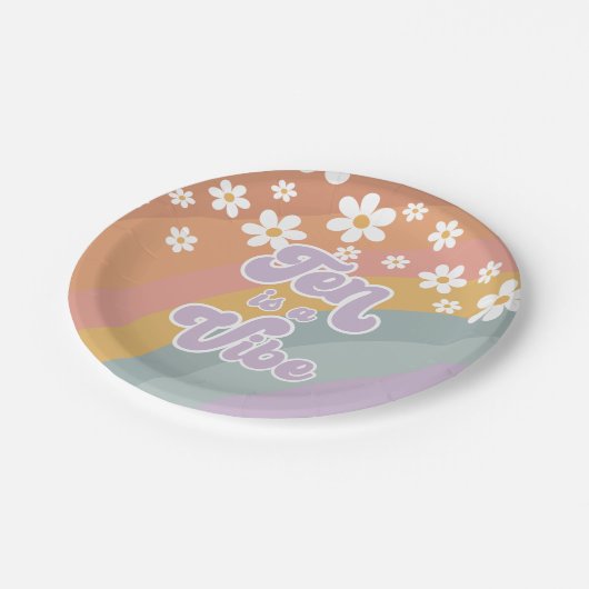 Groovy Retro Ten ist ein Vibe Rainbow Paper Plate Pappteller (Schrägansicht)