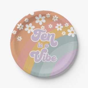 Groovy Retro Ten ist ein Vibe Regenbogen-Papiertel Pappteller
