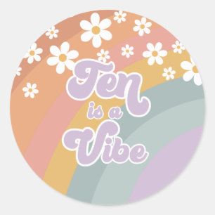 Groovy Retro Ten ist eine Stimmung Regenbogen Runder Aufkleber