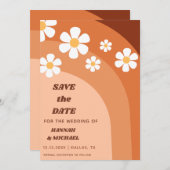 Groovy Retro Terracotta Boho Rainbow Daisy Floral Save The Date (Vorne/Hinten)