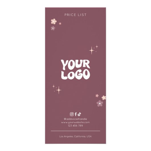 Groovy Retro Trendy Lashes & Brow Salon Price List Werbekarte (Hinten)