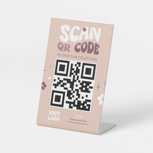 Groovy Retro Trendy Social Media Website QR Code Sockelschild (Vorderseite)