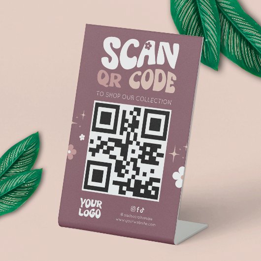Groovy Retro Trendy Social Media Website QR Code Sockelschild