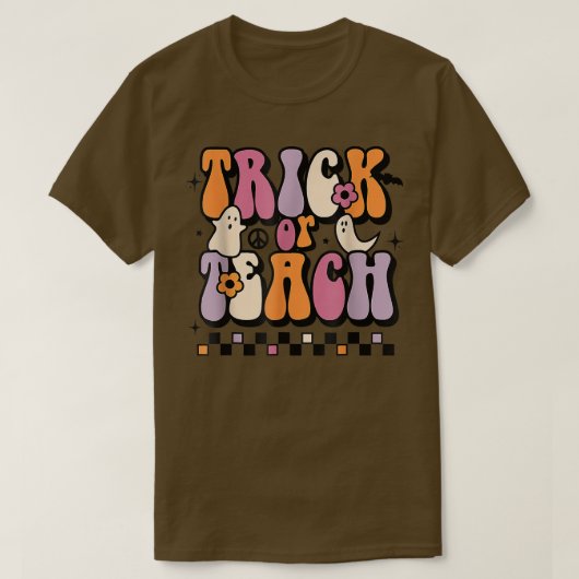 Groovy Retro Trick oder Lehrer Hippie Hallowe T-Shirt (Design vorne)