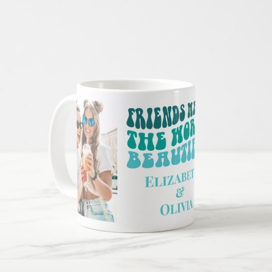 Groovy Retro Turquoise Freundschaft 2 Fotos & Name Kaffeetasse (Vorderseite Links)