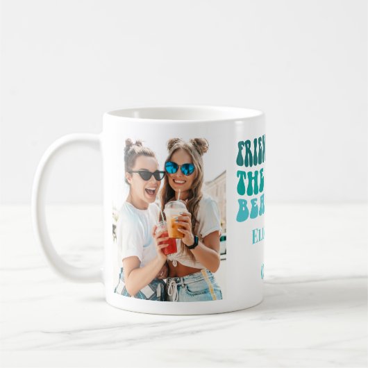 Groovy Retro Turquoise Freundschaft 2 Fotos & Name Kaffeetasse (Links)