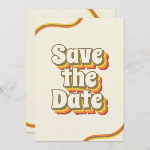 Groovy Retro Typografie & Rainbow Stripes 60er 70e Save The Date