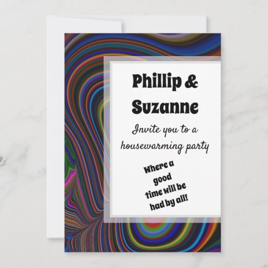 Groovy Retro Vibe Farbiges Fraktal Streifen Muster Einladung (Vorderseite)