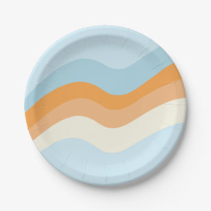 Groovy Retro Vibes Blaue Orange Pappteller