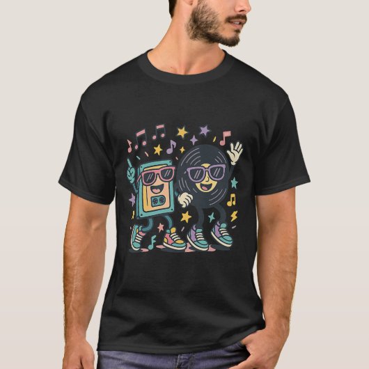 Groovy Retro Vibes Dancing Cassette Vinyl Duo T-Shirt (Vorderseite)