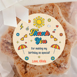 Groovy Retro Vielen Dank für Ihre Geburtstagsparty Runder Aufkleber