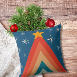 Groovy Retro Vintag Blue Christmas Tree Star Kissen