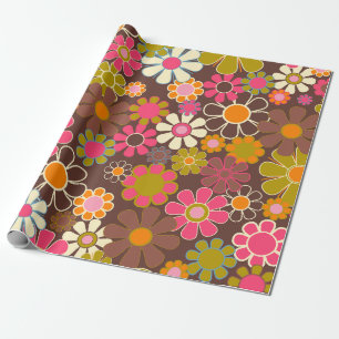 Groovy Retro Vintag Style 60er 70er Floral Pattern Geschenkpapier