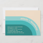 Groovy Retro Vintager Regenbogen 70er Hochzeit + Q Einladung (Vorderseite)