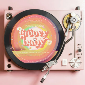 Groovy Retro Vinyl Record Baby Shower Einladung